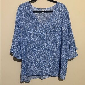 Blue Floral V-Neck Women's Top